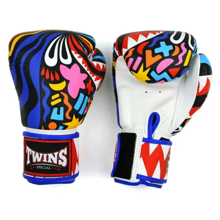 Twins FBGVL4-62 White Blue Abstract Muay Thai Gloves