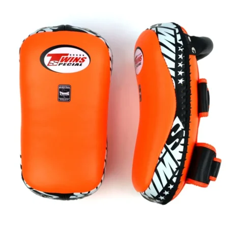 Twins KPL10 Orange Black Curved Leather Thai Kick Pads